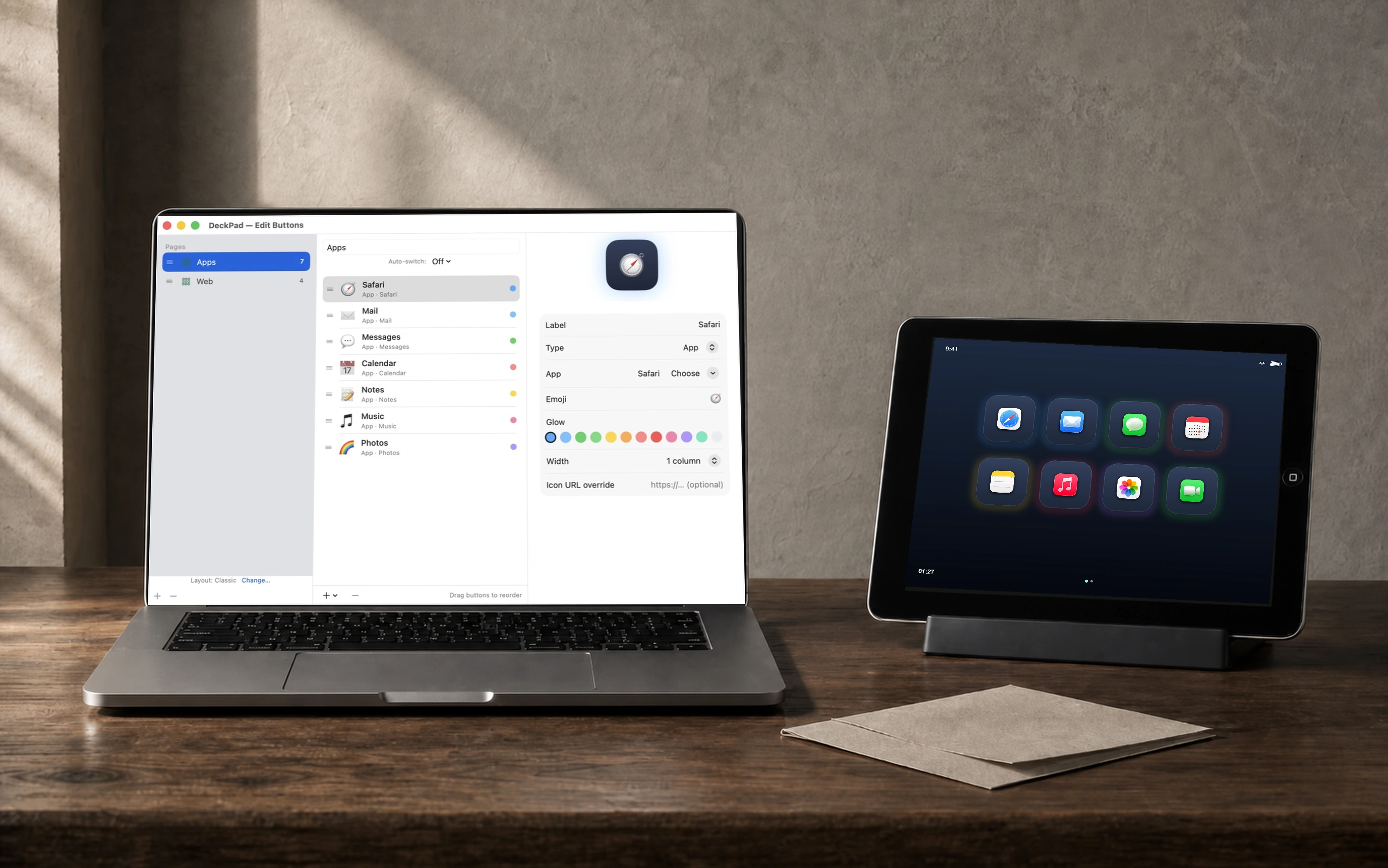 A Mac and iPad using DeckPad together